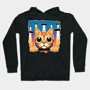 Big Eyes Funny Cat Selfie With UFOs Behind Hoodie